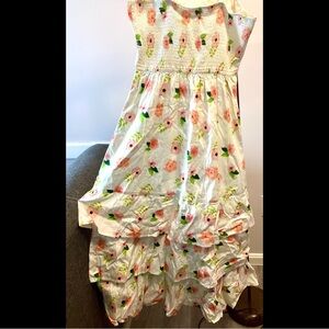 14 Girl’s Long Fun 3 Ruffled Floral Gown White Orange Pink Sweetheart Straps